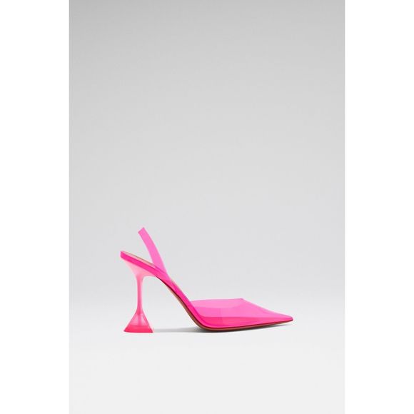 Amina Muaddi Shoes - AMINA MUADDI HOLLI GLASS SLING FLUO PINK PVC $780